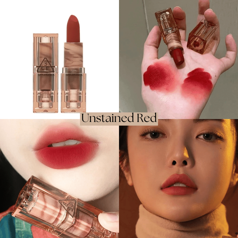 3CE Soft Matte Lipstick Deep Under More Deep Unstained Red 